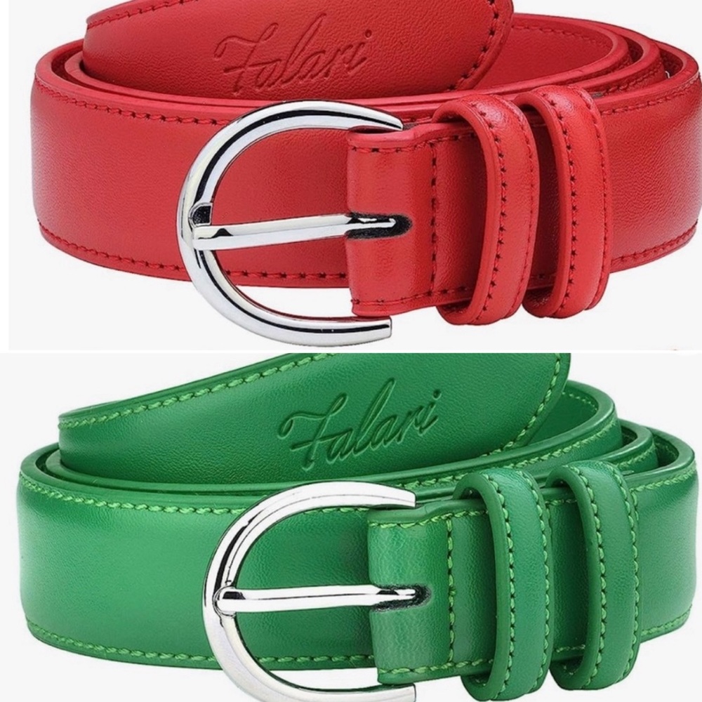 TWO Falari Women Genuine Leather Belt - XS - One Red, One Green - NIB